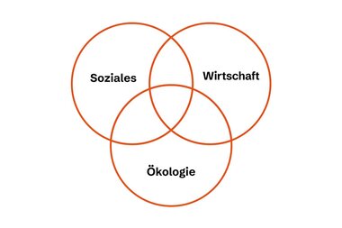 Eine Grafik, die das 3-Säulen-Modell der Nachhaltigkeit zeigt: Soziales, Wirtschaft, Ökologie | © Alpenregion Bludenz Tourismus GmbH