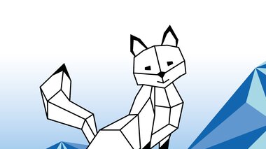 Designelement: Grafik von Brandolin, geometrischer Fuchs, mit blauen Dreiecken im Hintergrund. | © Bergbahnen Brandnertal