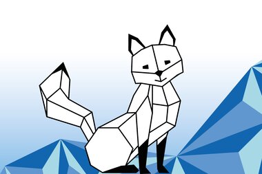 Designelement: Grafik von Brandolin, geometrischer Fuchs, mit blauen Dreiecken im Hintergrund. | © Bergbahnen Brandnertal
